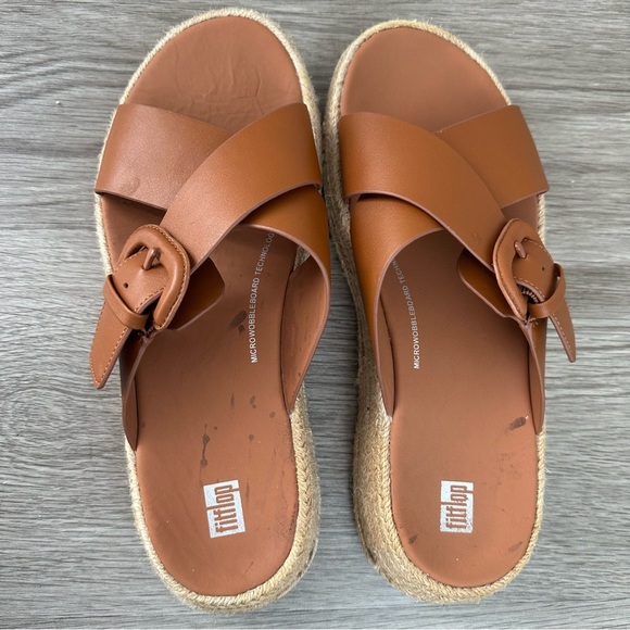 Fitflop F-MODE Espadrille Buckle Metallic-Leather Flatform women’s sandals - Picture 3 of 9